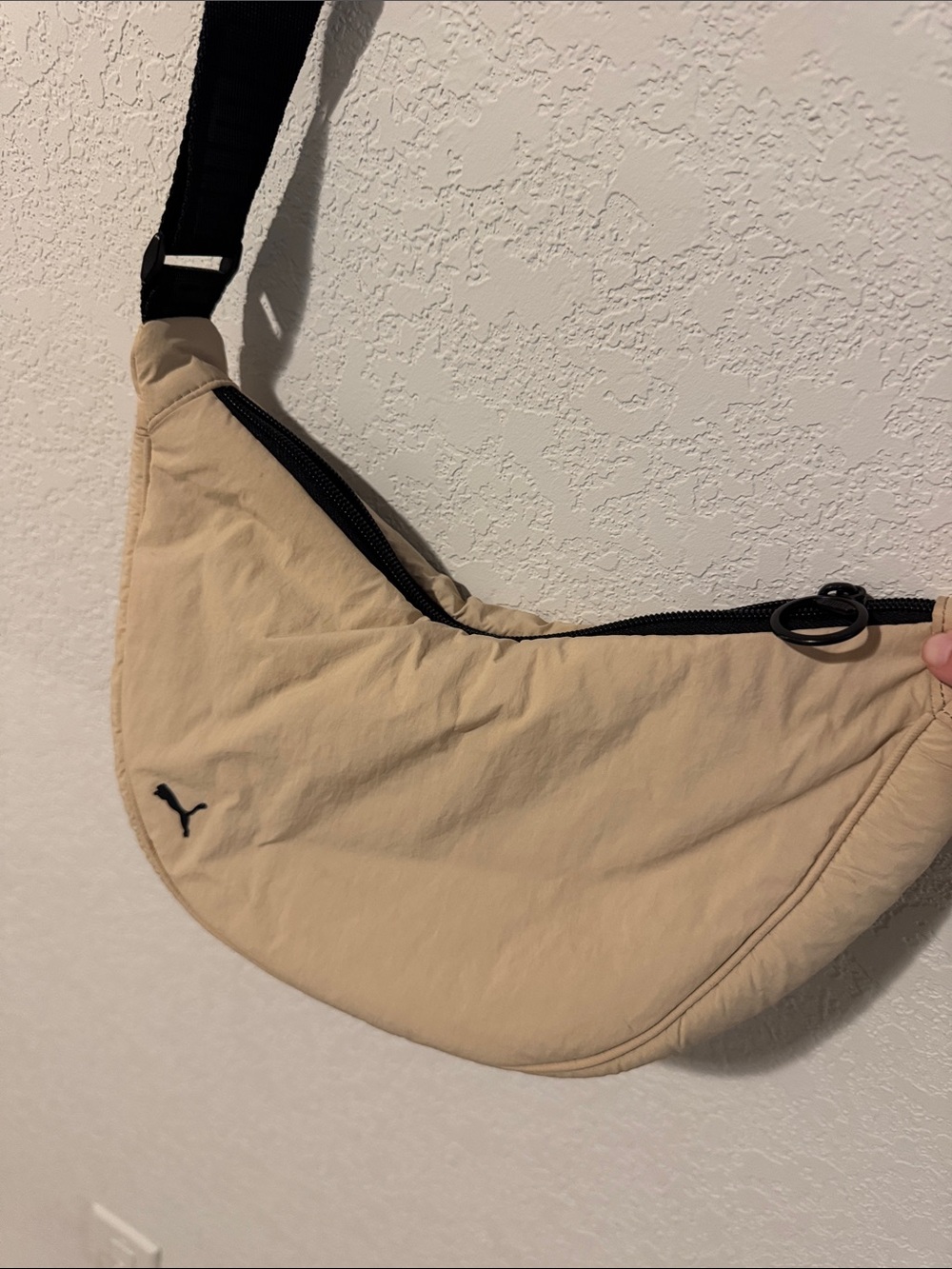 Puma Beige Sling Belt Bag with Black Strap
